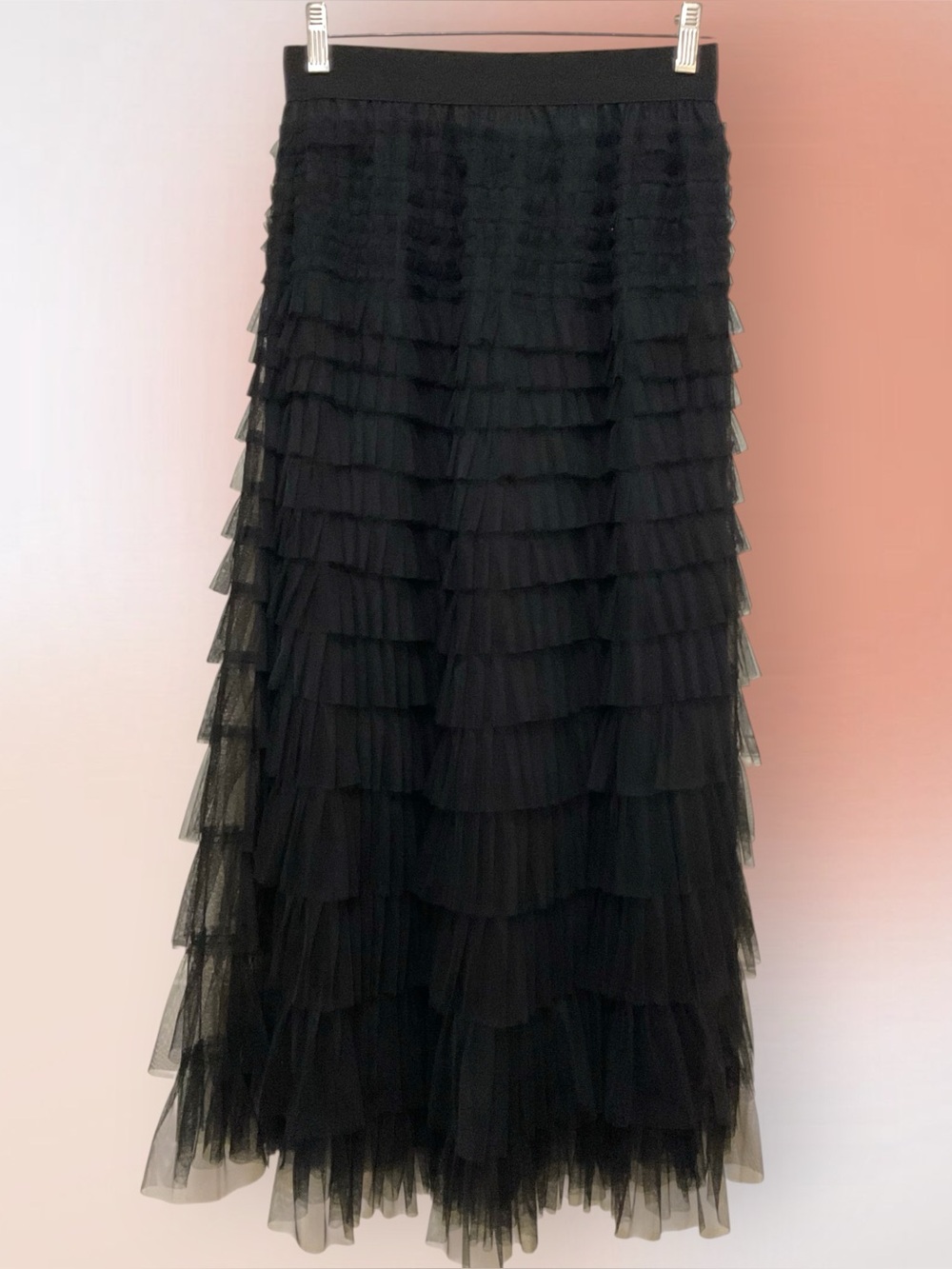 Black Multi Layer Mesh Lined Maxi Skirt Size M NWOT - Picture 5 of 11